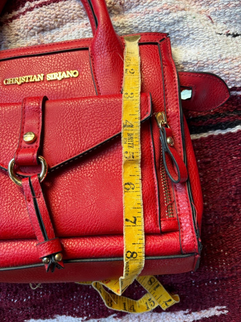 Christian Siriano Red Textured Leather Satchel with Front Pocket - Picture 7 of 9